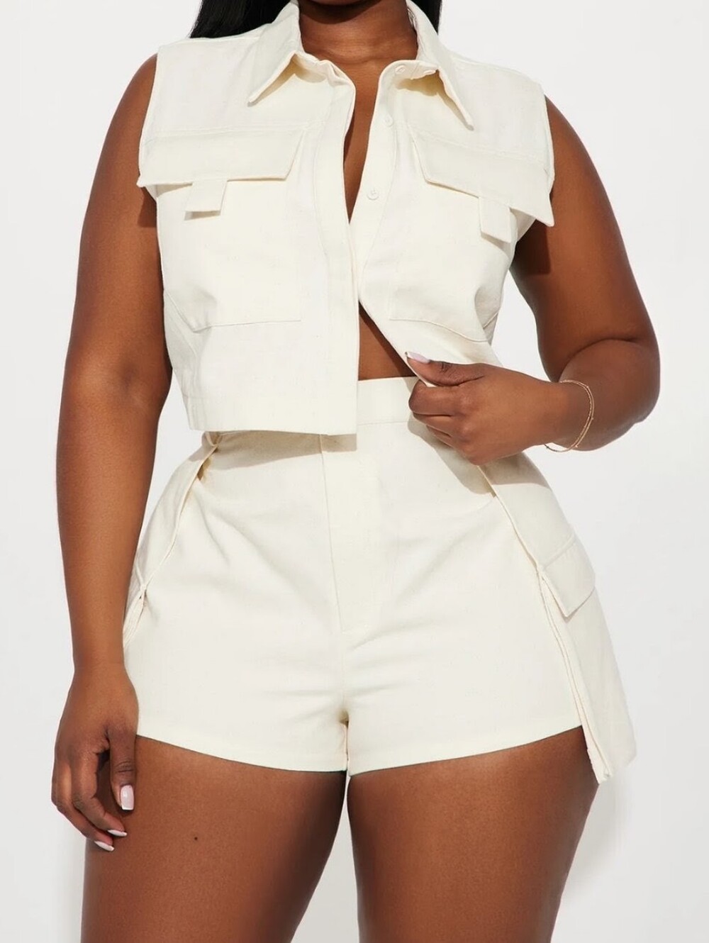 💃🏾Sz L White Front-Zip Utility Jacket Fashion Nova